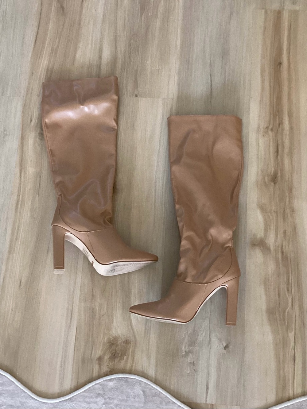 Tall Pointed-Toe High Heel Boots in Nude